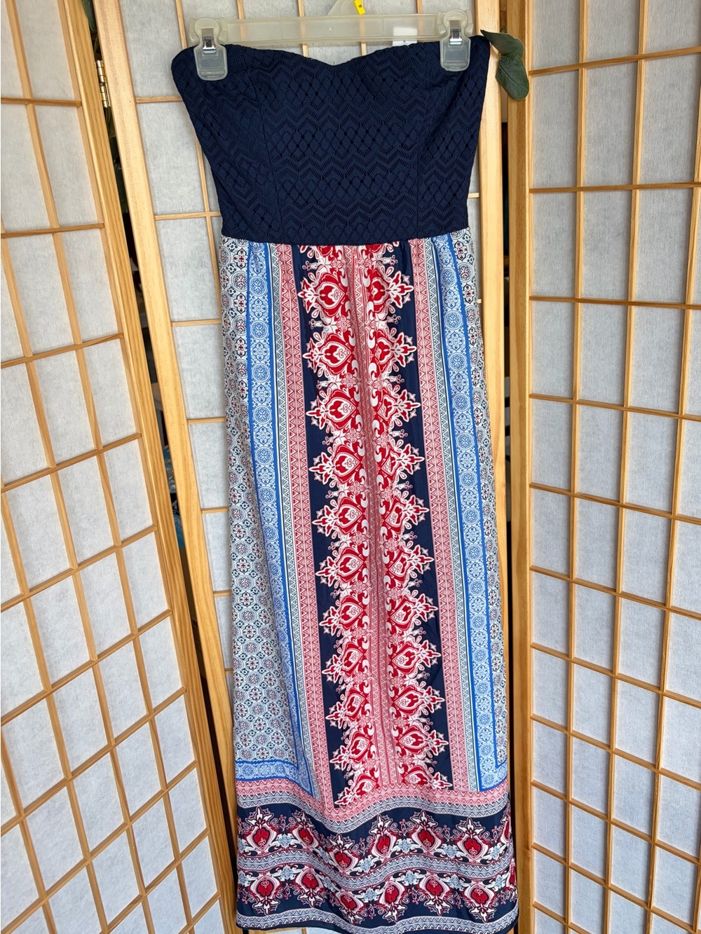 Accidentally In Love Navy, Red and Blue Strapless Maxi Dress